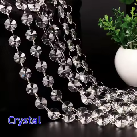 Camal 5M 14mm Octagon Beads With Silver Ring Hooks Clear Crystal/Acrylic Chandelier Chain Garland For Crystal Beaded DIY Curtain