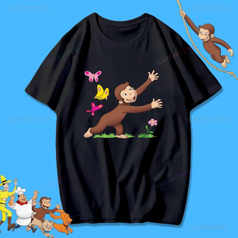 Curious George Retro Woman Cotton T-Shirts Unisex Casual High Quality Cotton Fashion for Daily Summer Activities Short-sleev