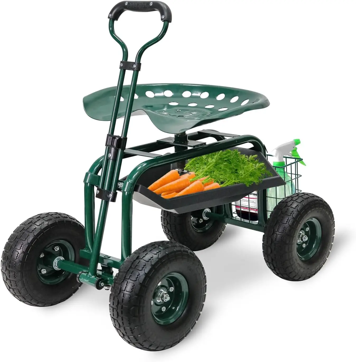 Garden Cart with Seat on Wheels Rolling Gardening Stool with Wheels Heavy Duty for Planting with 360 Degree Swivel Seat