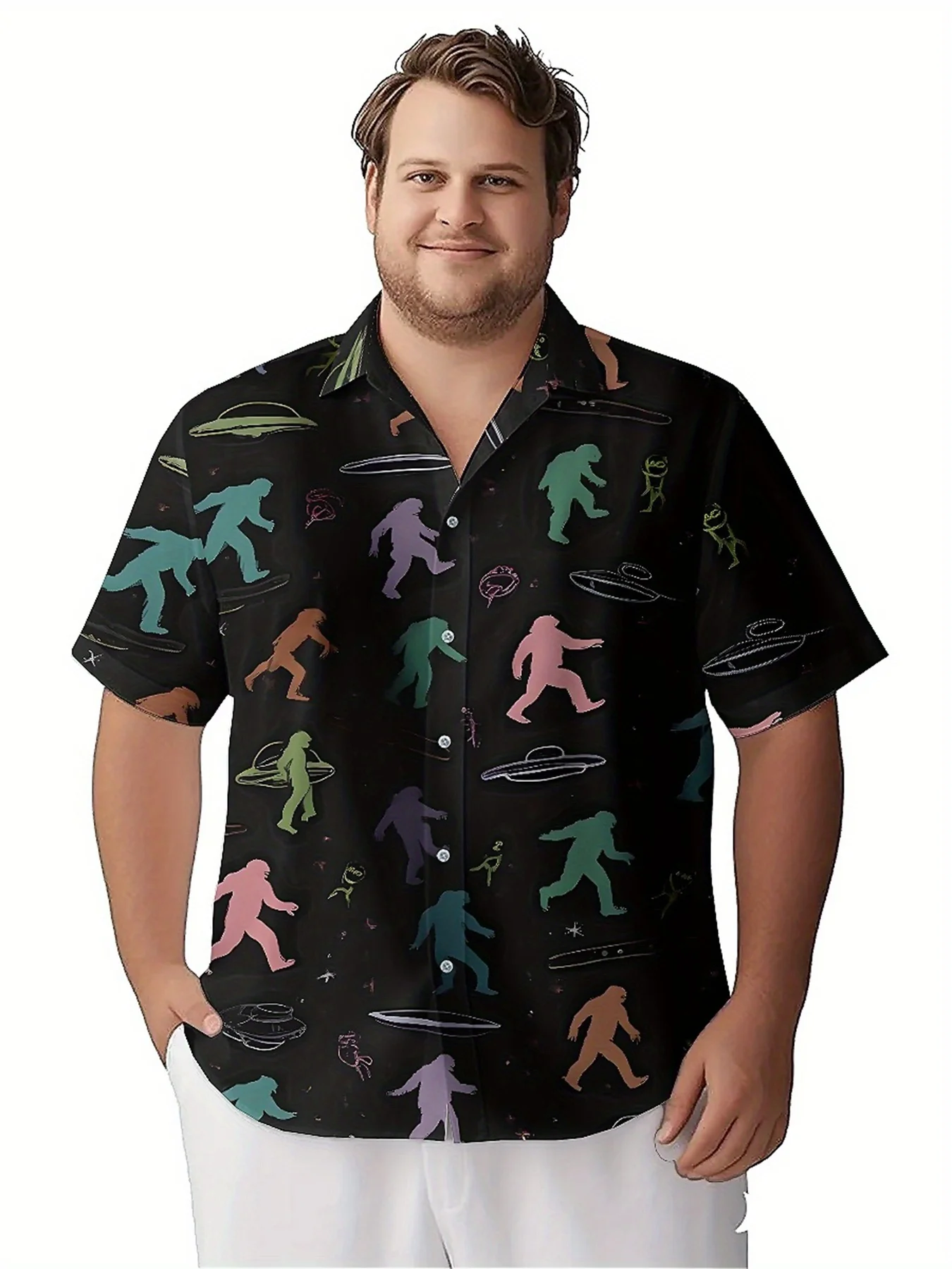 Men's Plus Size Hawaiian Shirts Colorful Alien Pattern pattern,Unisex Baggy Aloha Shirts,summer Alternative Clothing