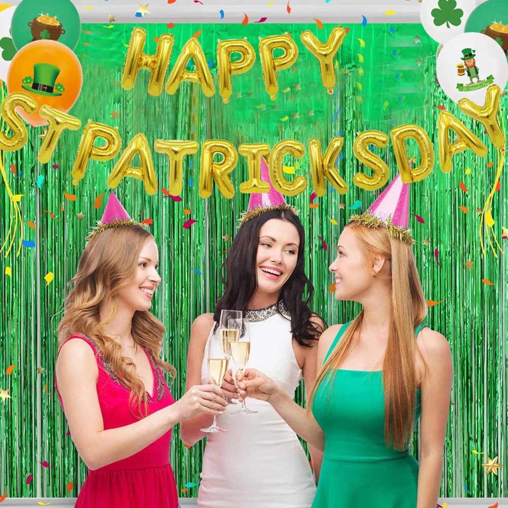 

3Pcs Rain Tinsel Foil Curtain Festival Green Party Backdrop Photo Background Decoration Foil Curtain Party Backdrop