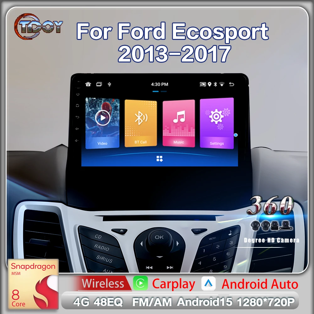 راديو السيارة أندرويد 15 لفورد Ecosport 2013-2017 الملاحة مشغل وسائط متعددة ستيريو نظام تحديد المواقع واي فاي 4G DSP Carplay أندرويد أجهزة الراديو السيارات