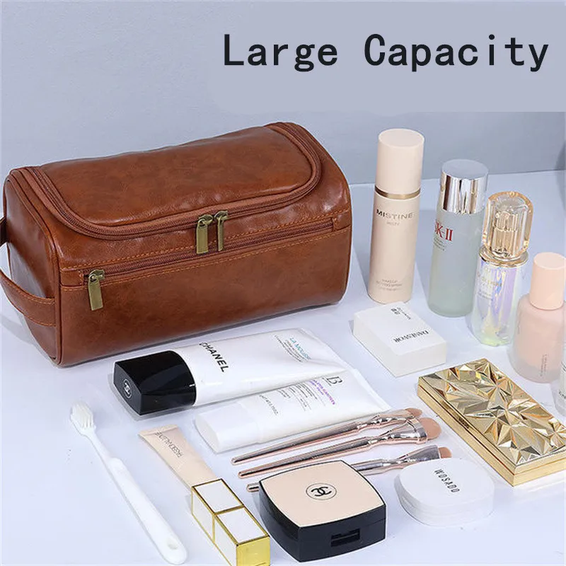Leather Hanging Toiletry Bag For Men And Women Large Capacity Travel Cosmetic Bag with Kit - Organizer for Traveling