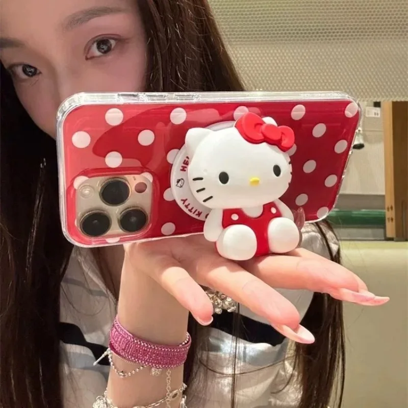 حامل قبضة الهاتف المحمول المغناطيسي Hello Kitty قابل للطي لهاتف Magsafe IPhone مقبس جيب حامل هاتف لطيف لهاتف Samsung Mac Bracket #3