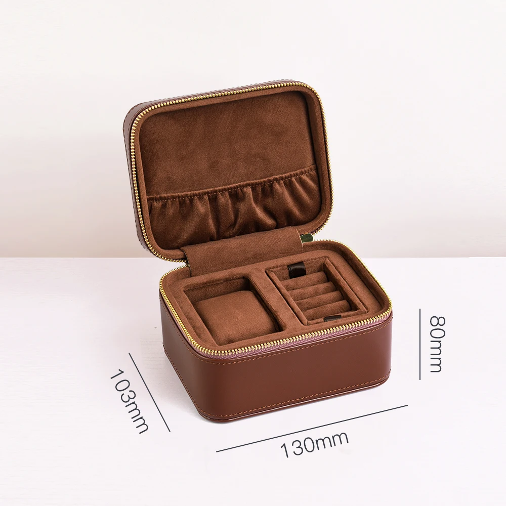 Dark Brown Exquisite Pu Leather Jewelry Box Travel Men High End Automatic Quartz Watch Ring Storage Case Jewellery Organizer