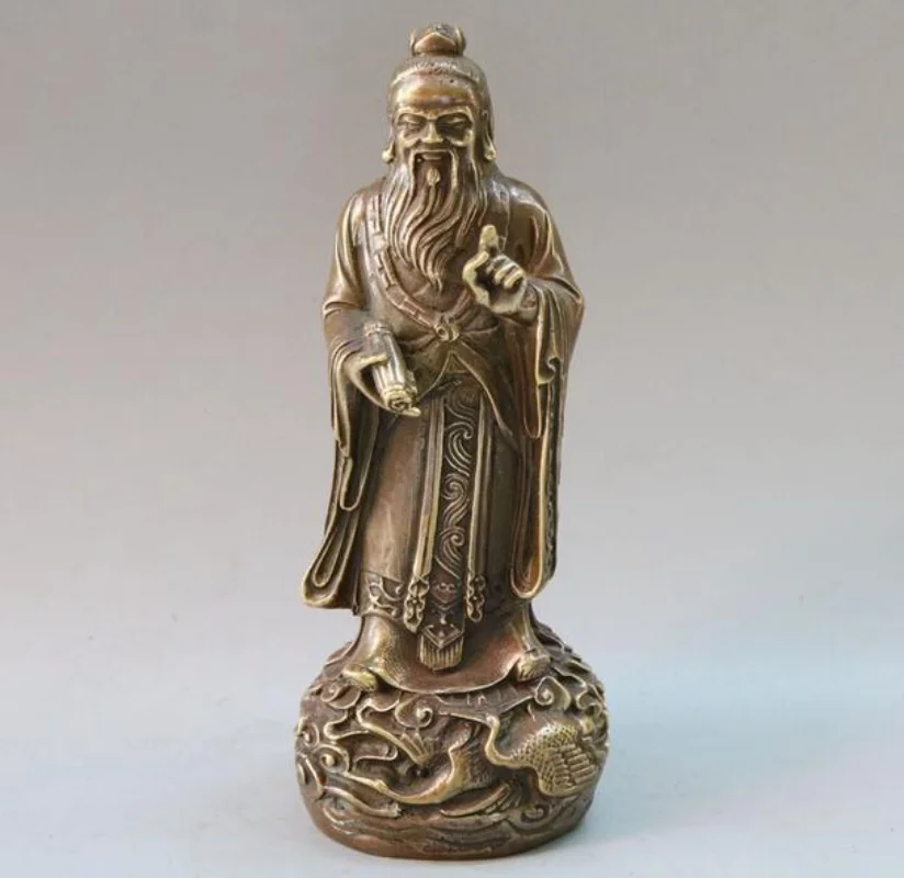 17CM  China Antique Pure Copper Gold Plating Lao Tzu Statue Decoration