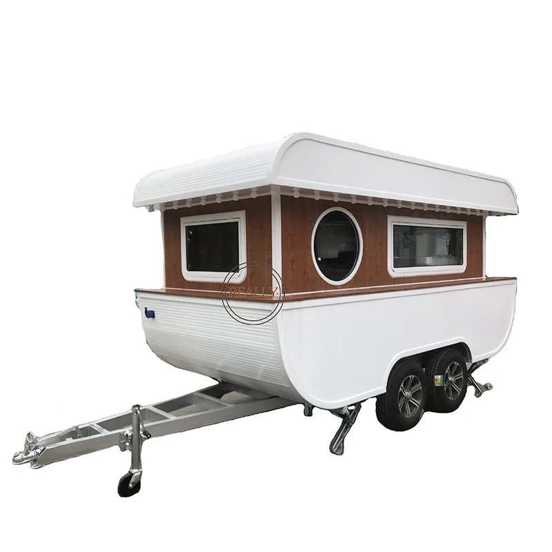 Outdoor Ship Trailer Food Van Trailer 4 Wheels Street Fast Food Vending Cart Ice Cream Coffee Kiosk Mobile Kitchen