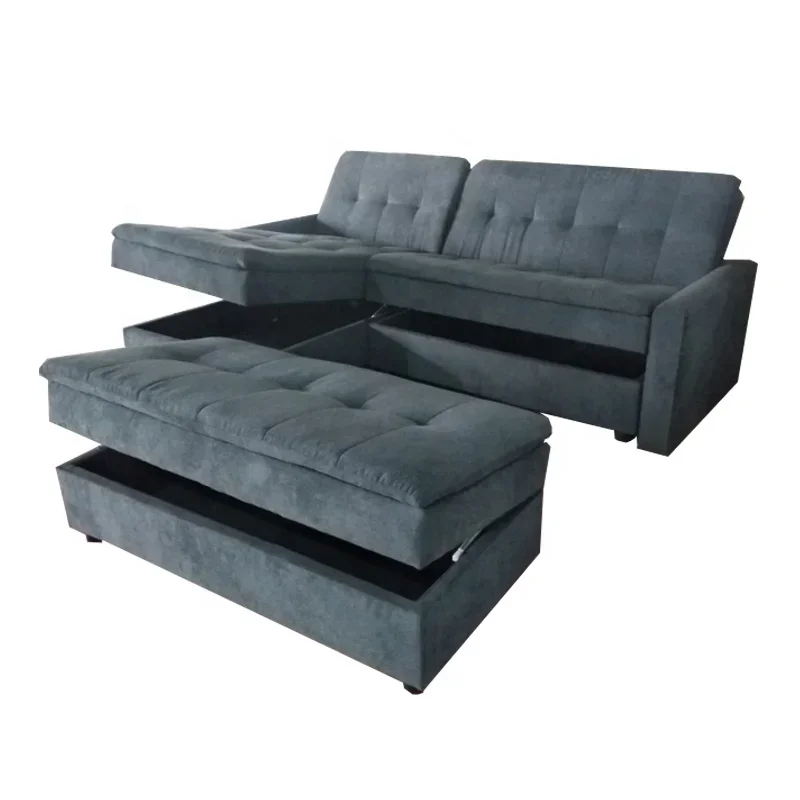 

A Living Room Modern Home Sleeping Sofa Furniture Portable Corner Bed Rollaway Bed with Storage Ottoman