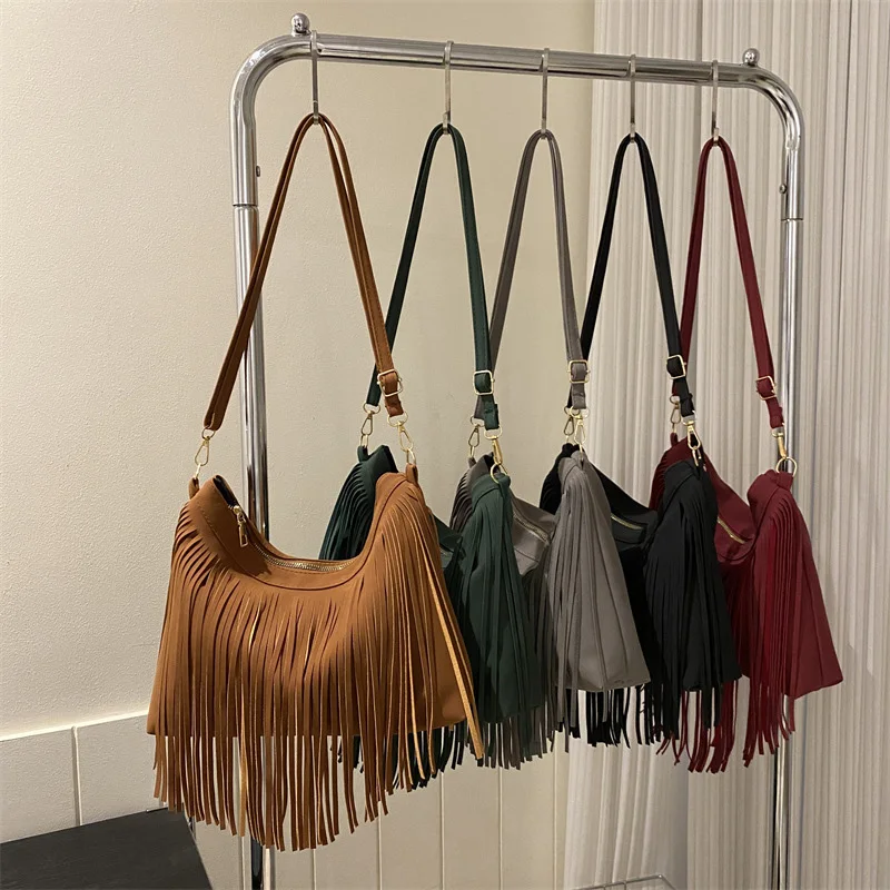 Vintage Tassels Crossbody Bags For Women, Large Capacity Casual Fringes Shoulder Bag For Outdoor Travel, Ladies Handbags