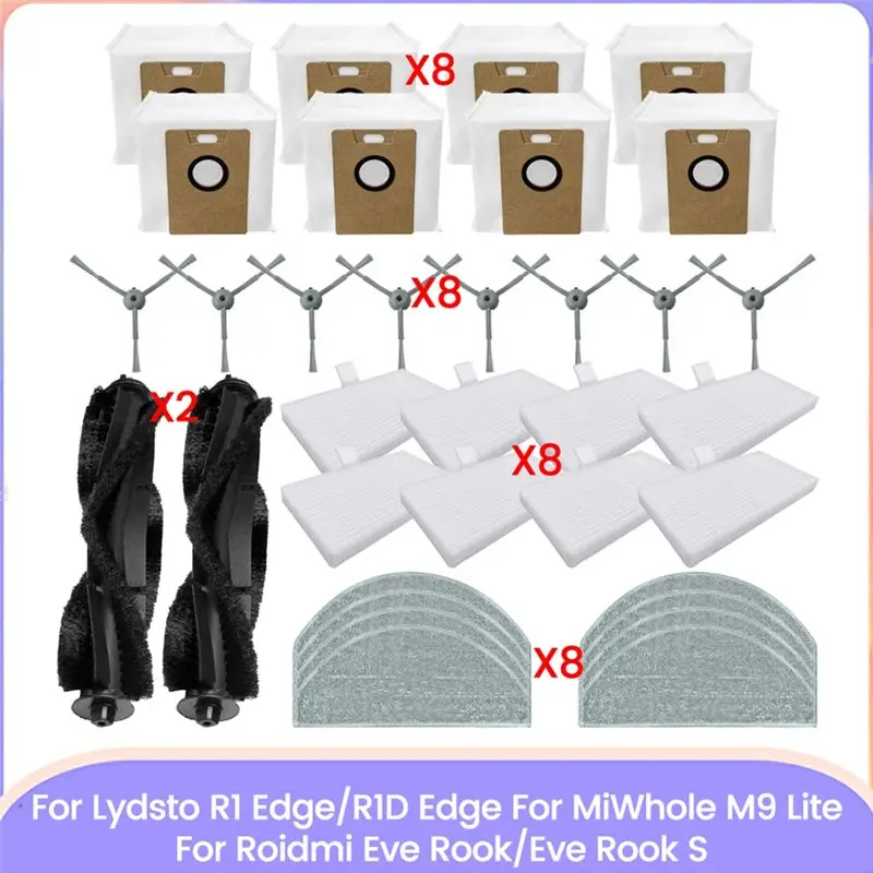 

【2026 Popular】36PCS Brush Mop Cloth Hepa Filter For Lydsto R1 Edge/R1D Edge, Miwhole M9 Lite, Roidmi Eve Rook/Eve Rook S Spare P