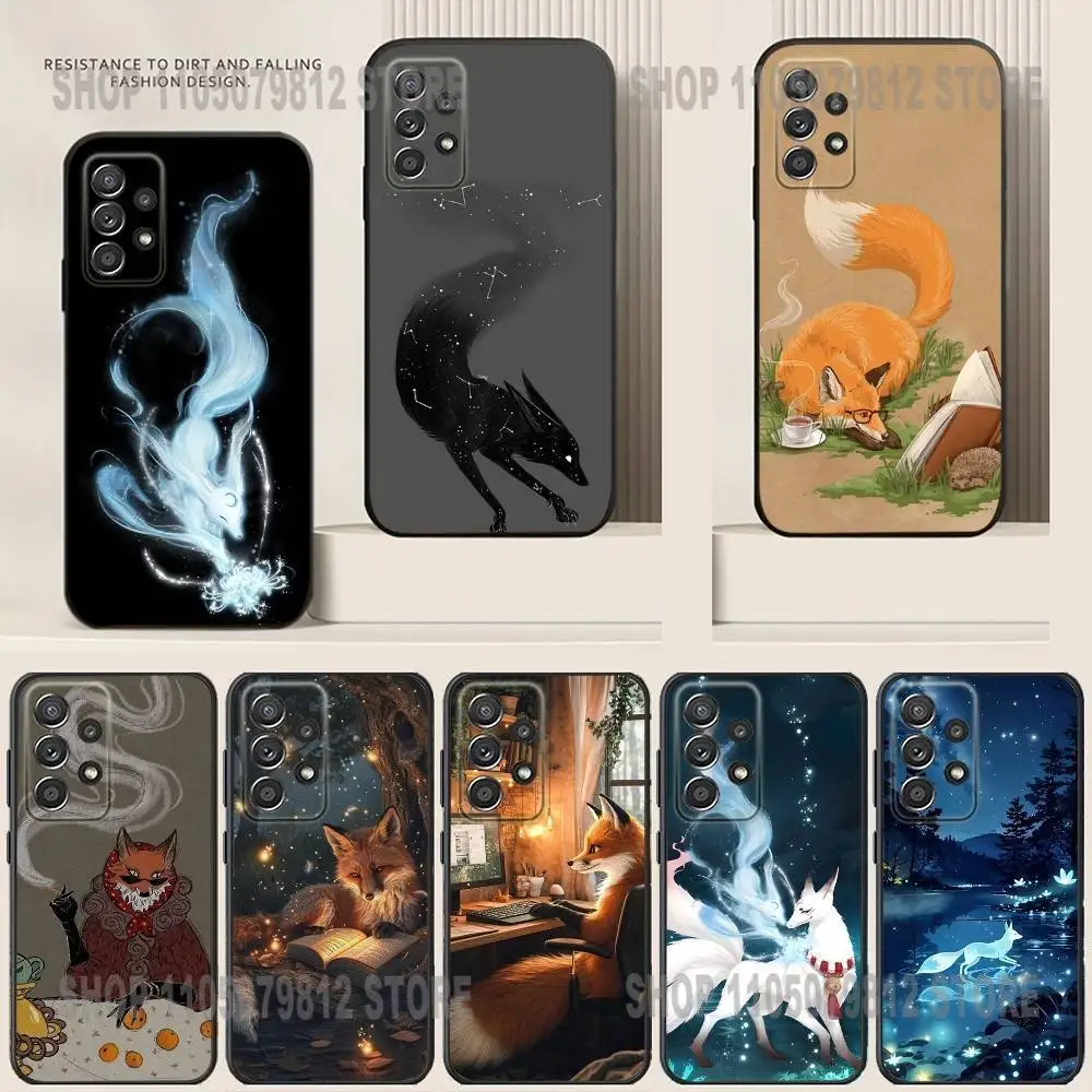 

Art Lyrics Cartoon Fox Phone Case For Samsung S24,21,22,23,30,Ultra,20,Plus,Note,10,9,Black soft silicone case