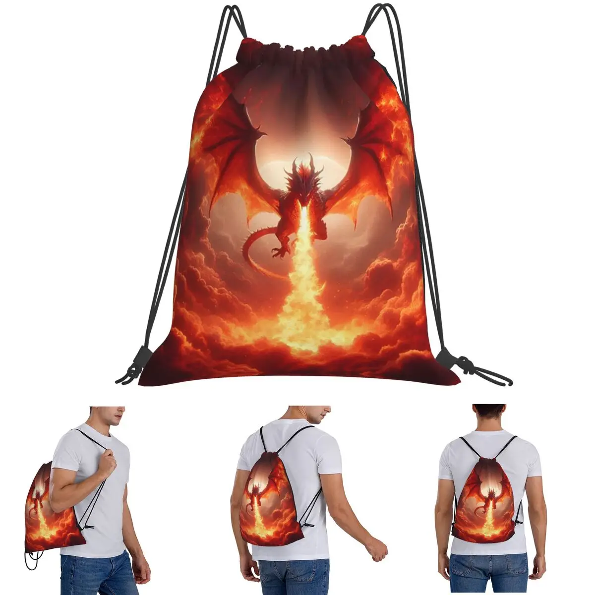 

Dragon In The Fire Backpacks Multi-function Drawstring Bags Sports Bag Book Bags for Man Woman Students