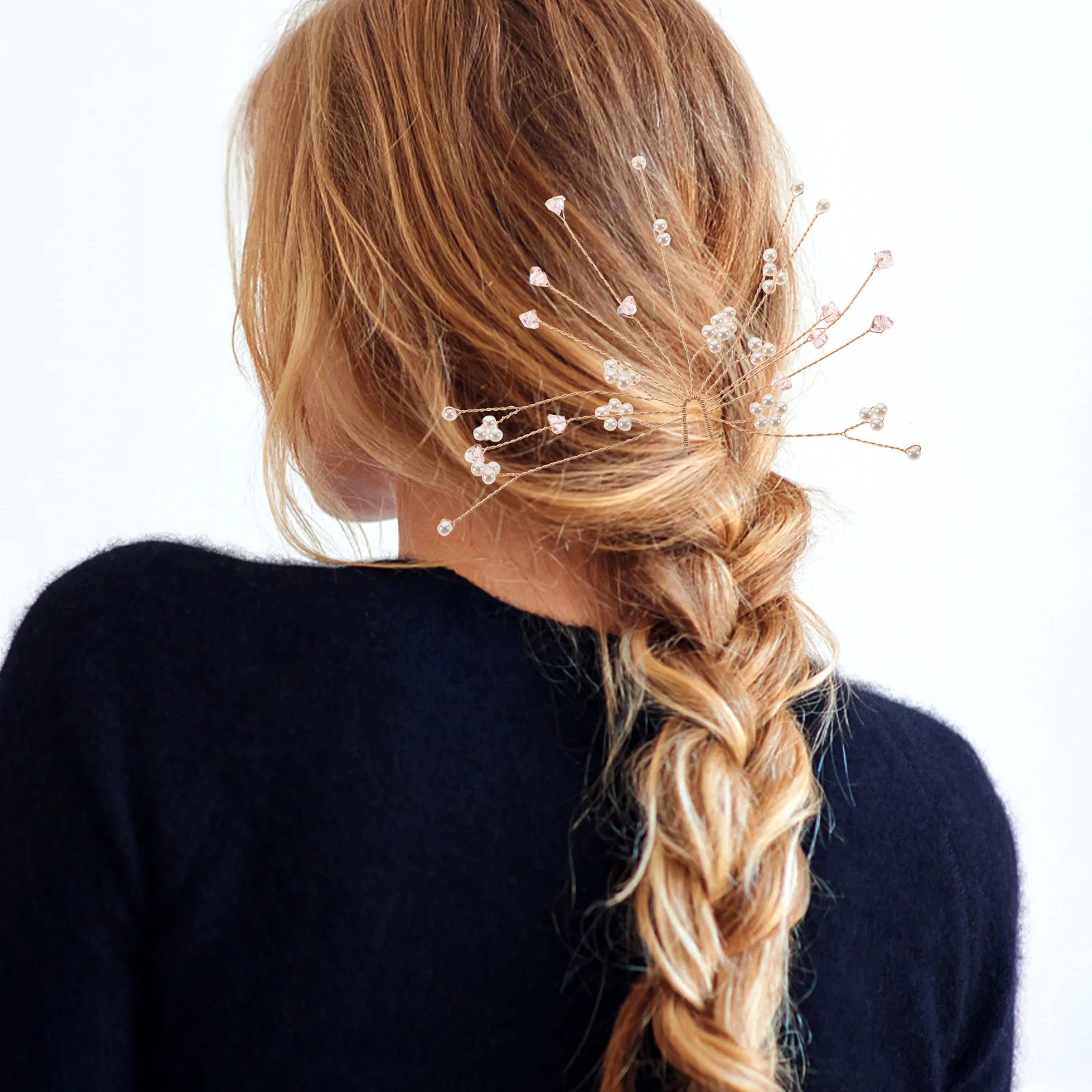 

3pcs Crystal Pearl Hairpins Pink U shaped Clips for Wedding Bride Bridesmaid Party Prom Accessories Women Headb Hair Decor