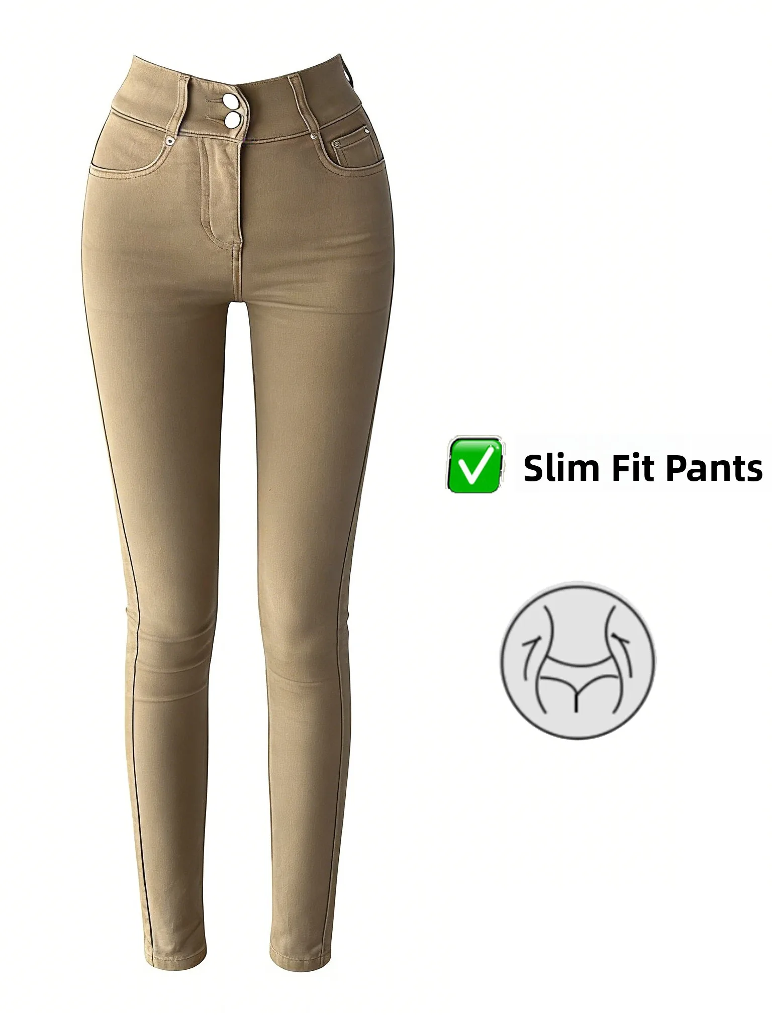 

High Waist Slim Fit Women's Jeans Elastic Waisand Khaki Color Small Foot Pants Comfortable Stretchy Denim Trousers