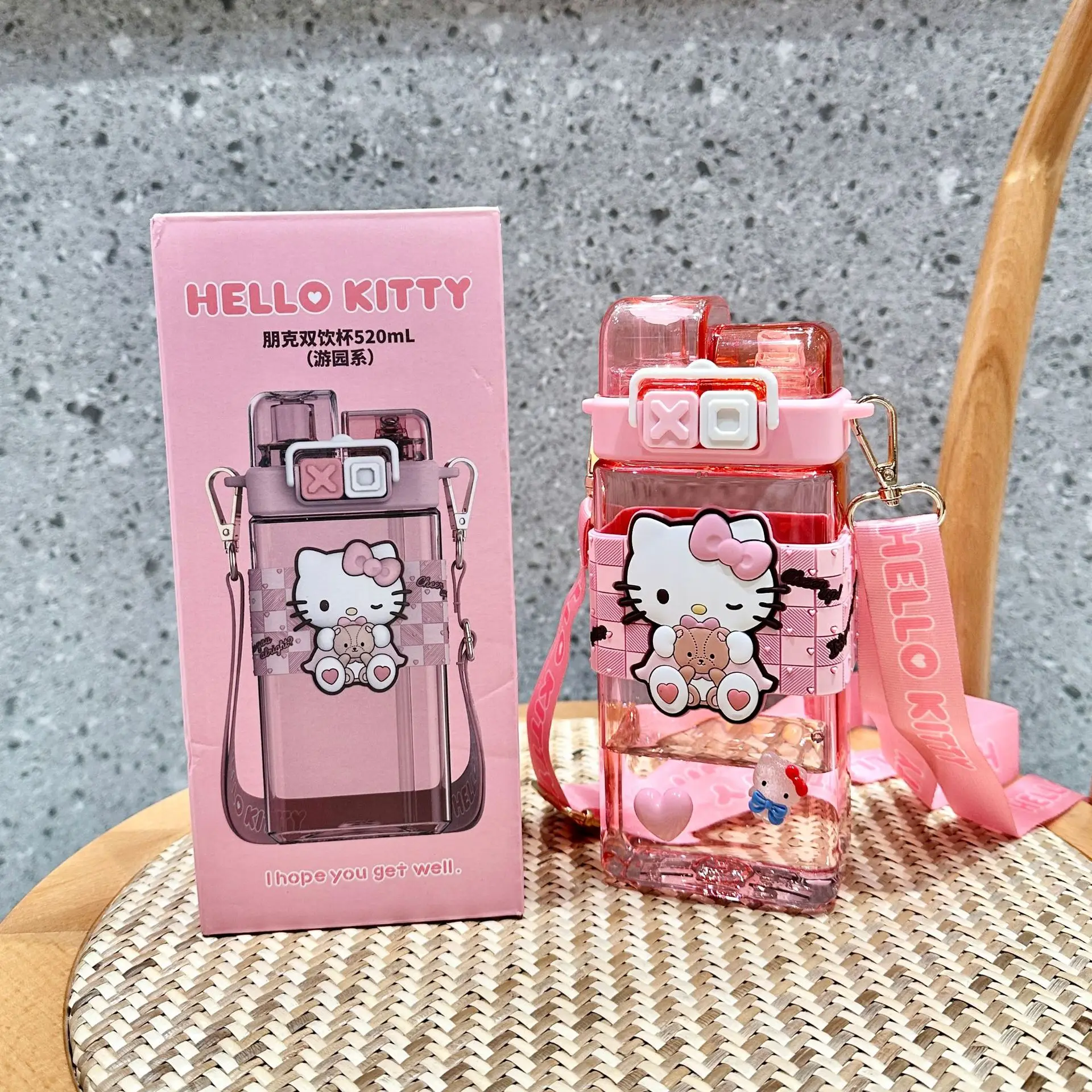 Nuovo 520ml Sanrio Square Straw Water Cup Hello Kitty Kuromi High-capacity Double Drink Portable Go To School Student Special Cup
