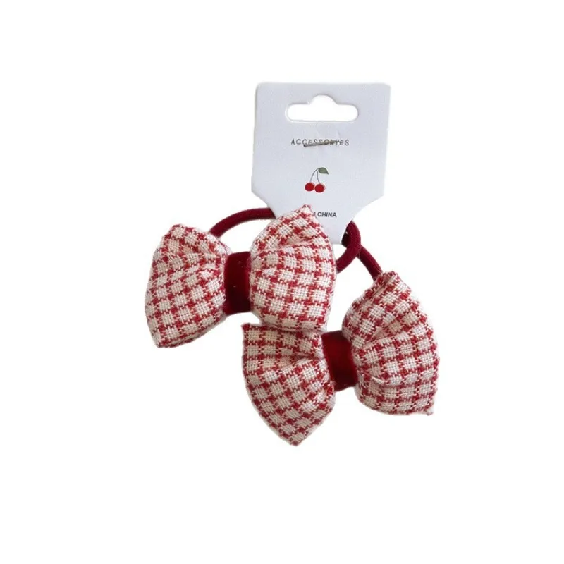 Lazos para el Cabello con Lazo Rojo a Cuadros para Niñas, Elásticos, Sin Daños, para Cola de Caballo, Lindos Lazos para el Cabello de Bebés y Niñas Pequeñas, 2 Piezas, Accesorios para el Cabello Antideslizantes