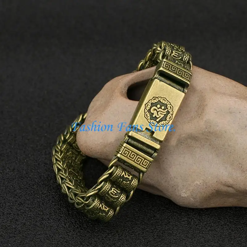 Trendy Tibetan Engraved Brass Bangle For Spiritual Protections And
