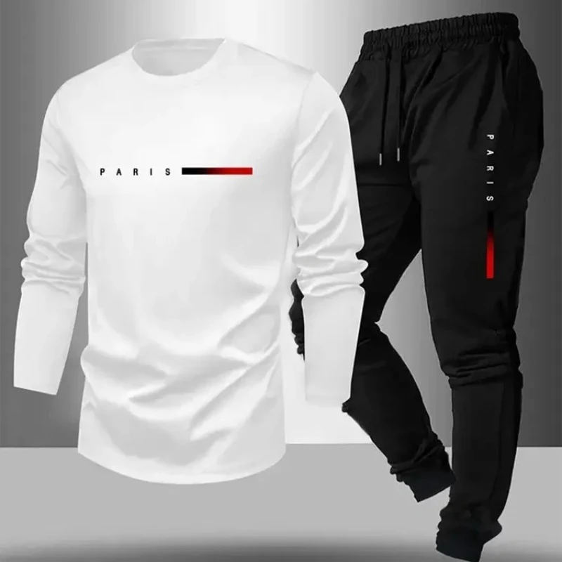 

Autumn Men's Tracksuit Sets Long Sleeve Sweatshirt and Pants Set Paris Letter Printed Round Neck Hoodie Outdoor Sports Pants Set
