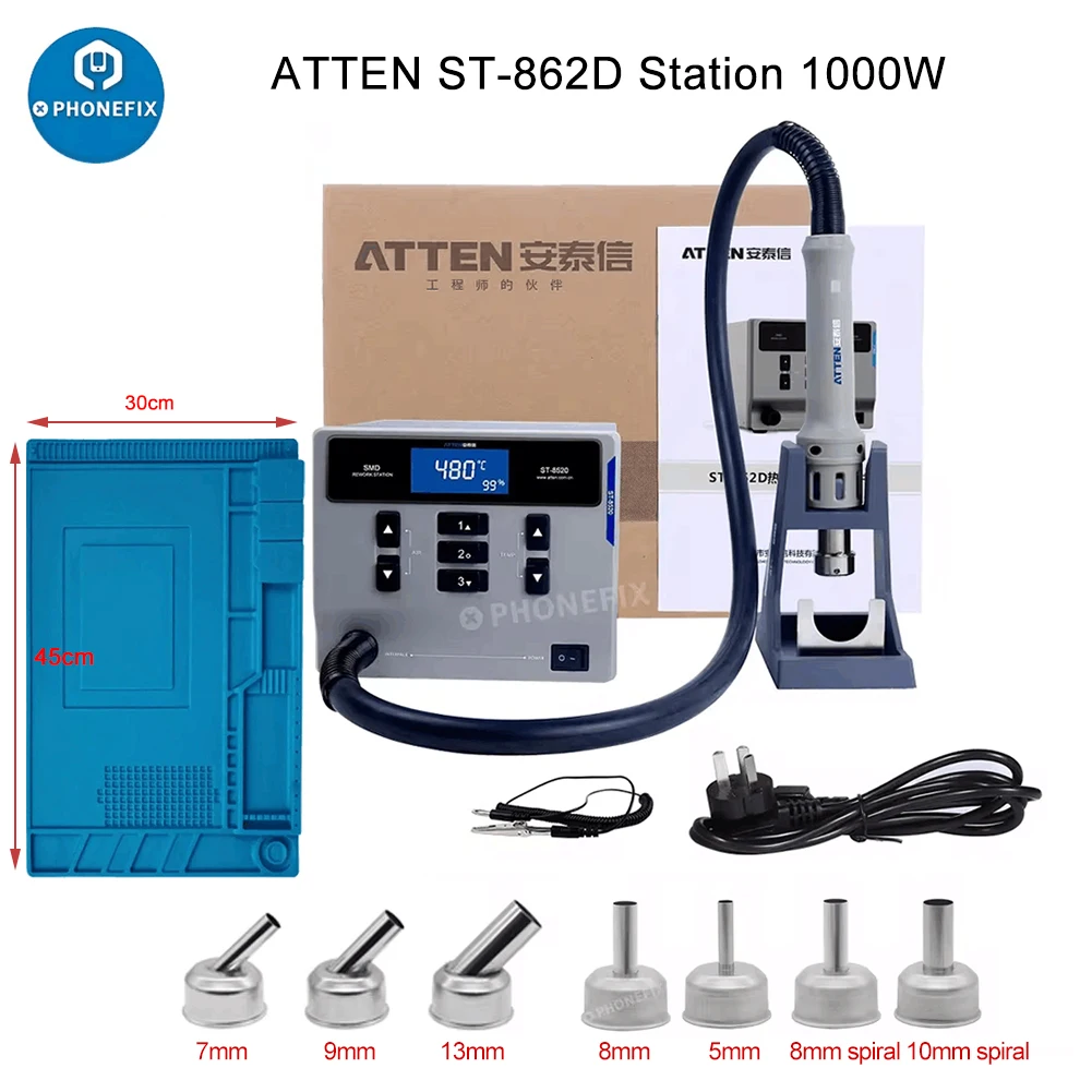 ATTEN-pistola de aire caliente inteligente ST-862D, estación de retrabajo BGA, Sueño automático, teléfono móvil, soldadura PCB, herramienta de