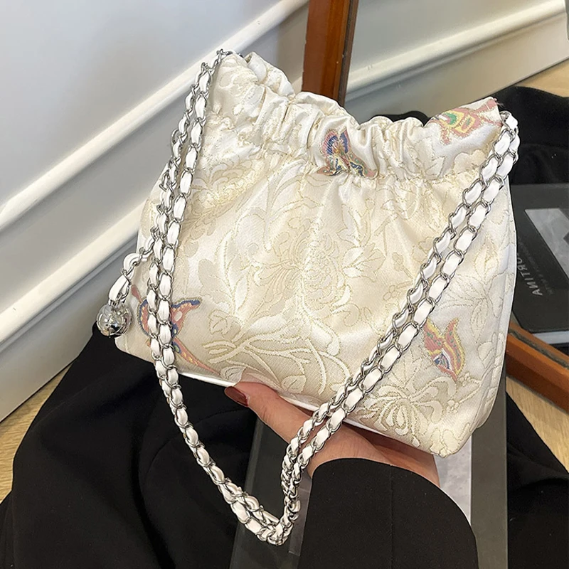 

Exquisite Women Bag Summer New Chinese Fashion Versatile Print Crossbody Bags High-class Chain Pink Cute One Shoulder Bag