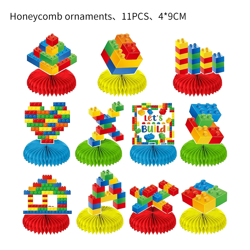 Building Blocks Birthday Party Decoration Birthday Supplies Tableware Cup Plate Balloon Banner Backdrop Kid Event Party Supplies