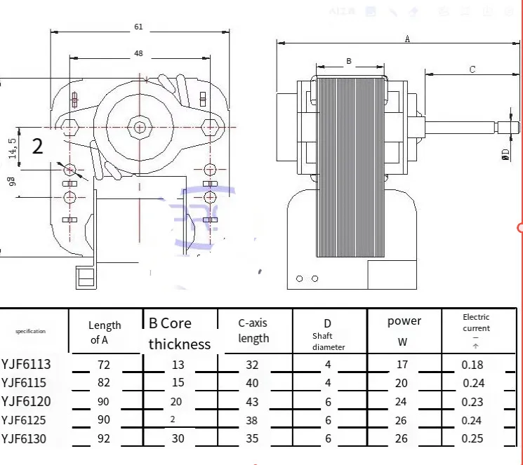 AC 220V 50HZ YJF61 shaded pole motor motor accessories fan high temperature resistant freezer freezer refrigerator