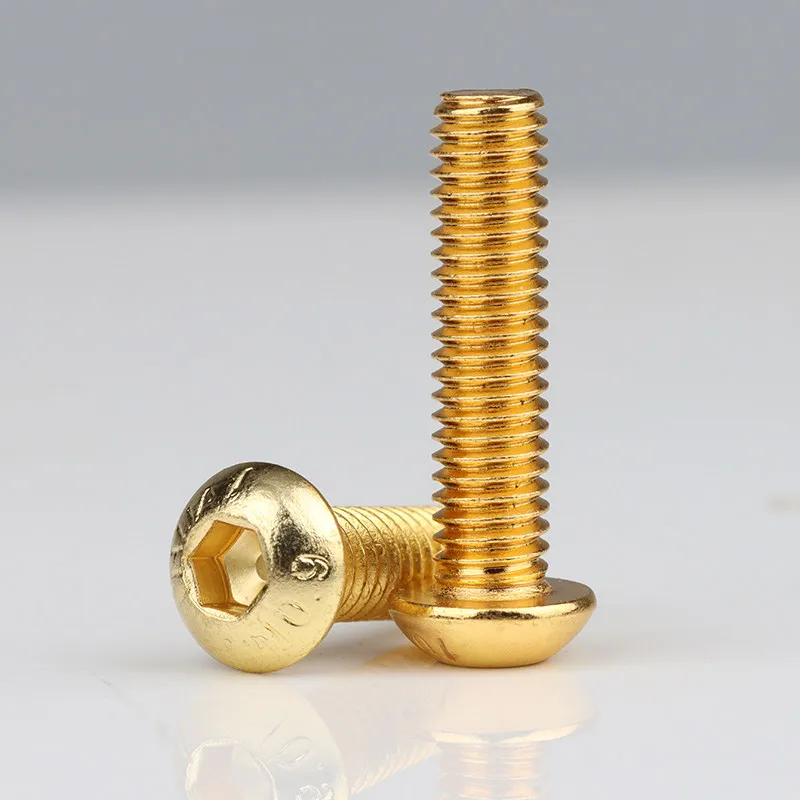 10Pcs M2 M2.5 M3 M4 M5 Round Pan Socket Cap Screws Hex Head Allen Bolt - Gold Titanium Plated Length 4/5/6/8/10/12/14/16/18~35mm