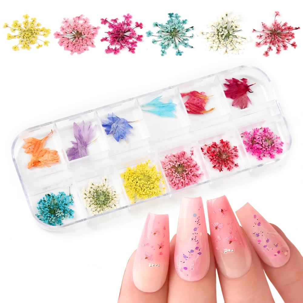 KADS 3D Nail Art Dry Flowers Nails Decoration Natural Floral Real Dried Flower Nail Art Decals DIY Manicure Accessories Stickers