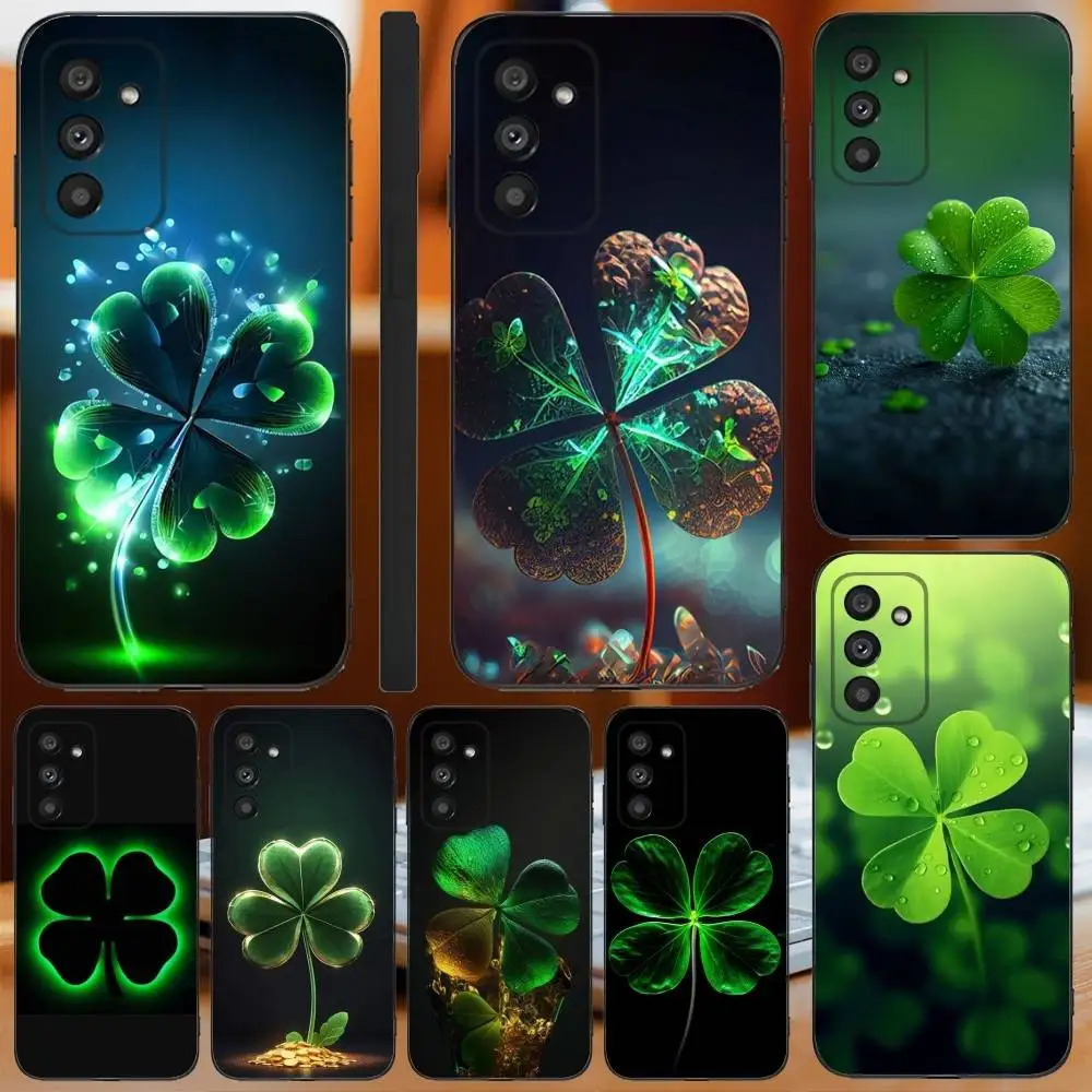 

Lucky Four Leaf Clover Phone Case For Samsung Galaxy A13,A21s,A22,A31,A32,A52,A53,A71,A80,A91 Soft Black Cover