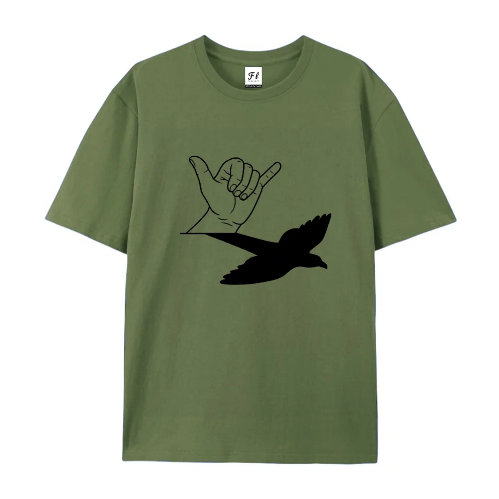Unisex Casual Loose Short Sleeve T Shirt Shaka Hand Bird Print Graphic Tee Streetwear Daily Wear For Men Women Summer Outfit