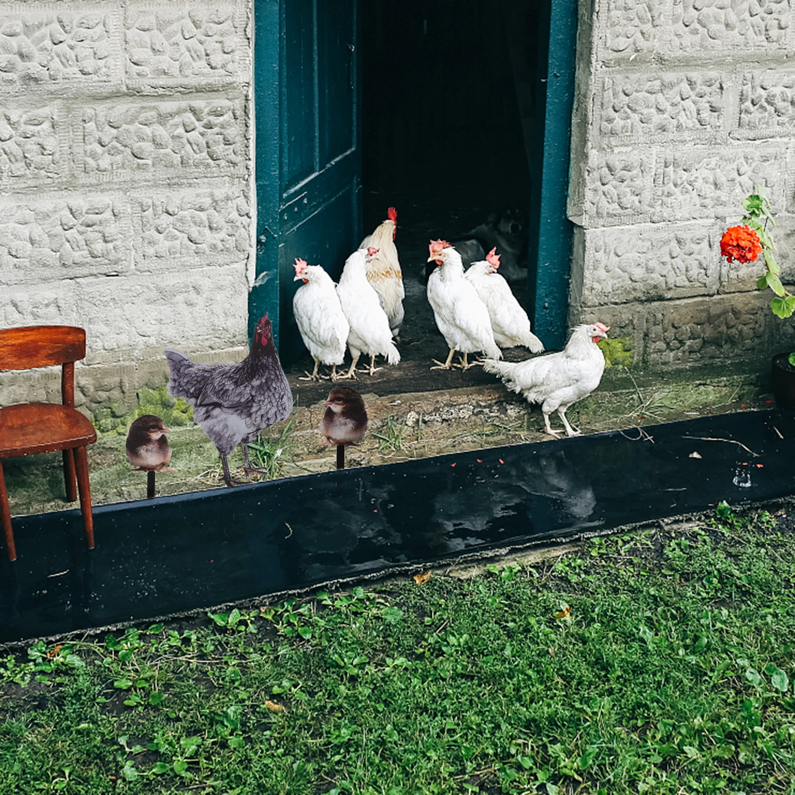 

3 Pcs Simulated Hen Chick Decoration Outdoor Ornaments Garden Chicken Ground Plug