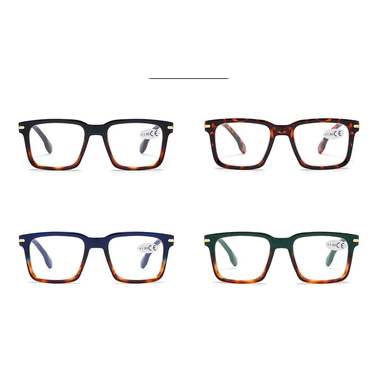 نظارات قراءة مربعة للرجال، تصميم أنيق ومتباين الألوان، معابد مخددة غير قابلة للانزلاق للرجال والنساء #4
