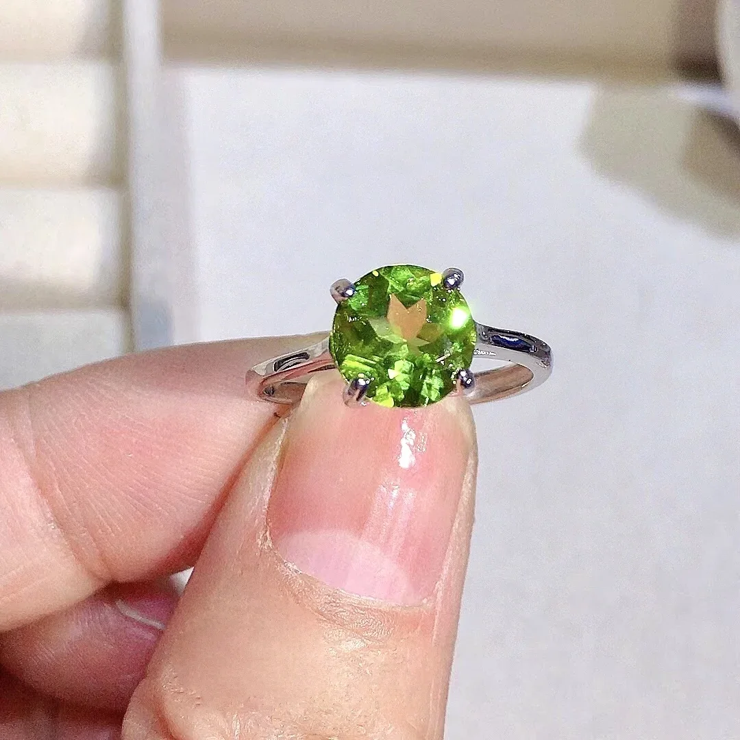 100%Natural Perdiot Ring 6mm *8mm 1.5ct  VVS Grade for Daily Wear Solid 925 Silver Woman Brithday Gift Peridot Jewelry
