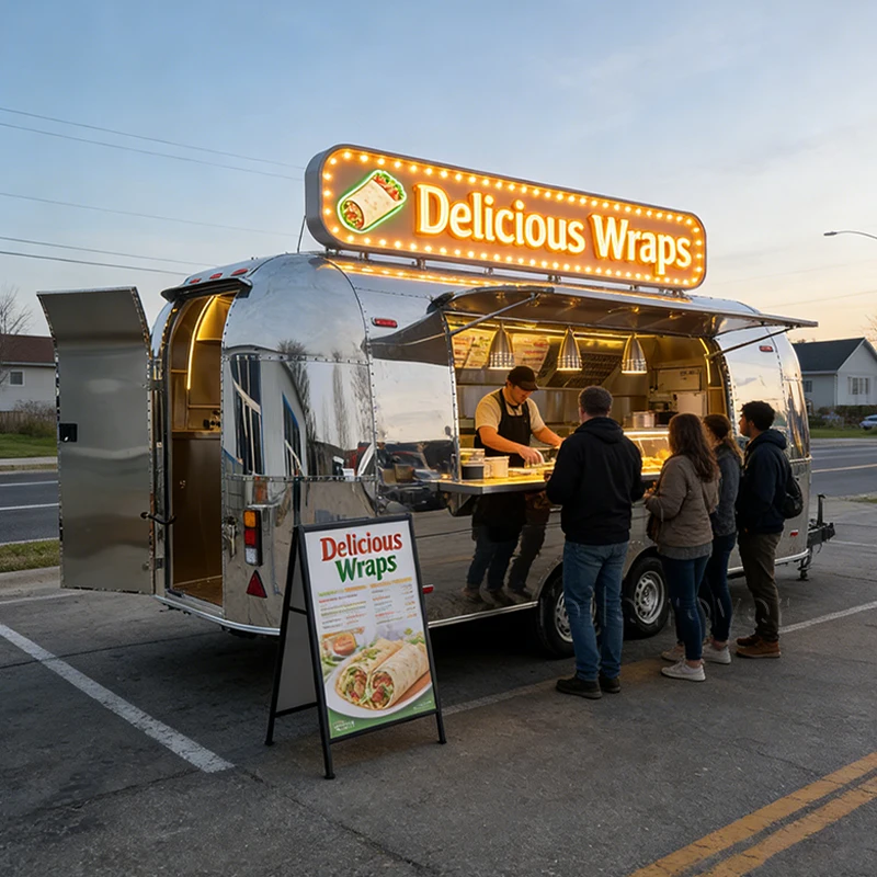 Street Mobile Food Trailers Hot Dog Pizza Custom Food Trailer Burger Doner Kebab Food Truck Restaurant Full Kitchen with Car