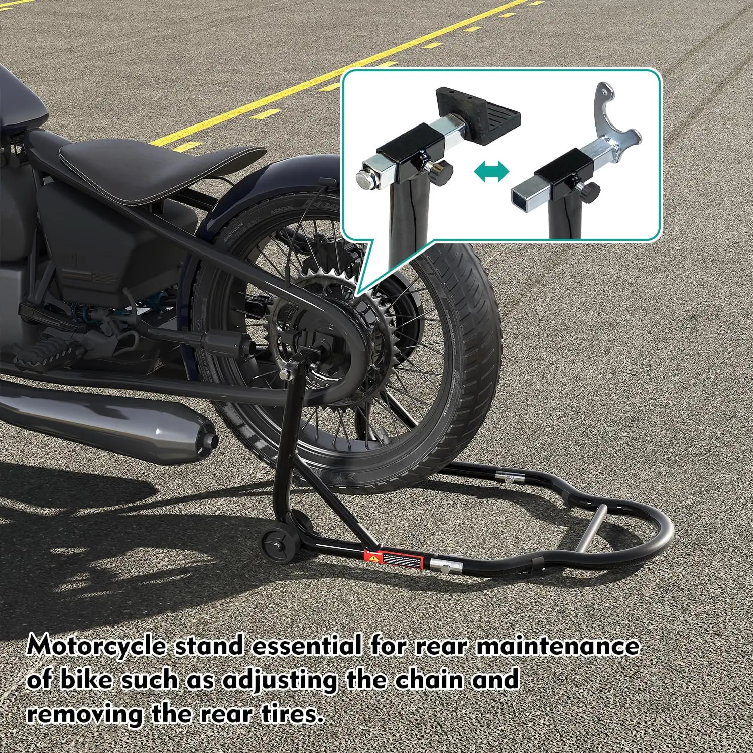 Robuuste motorfiets-achterwielliftstandaard, capaciteit 850LB, verstelbaar voor sportfietsen, zwarte afwerking