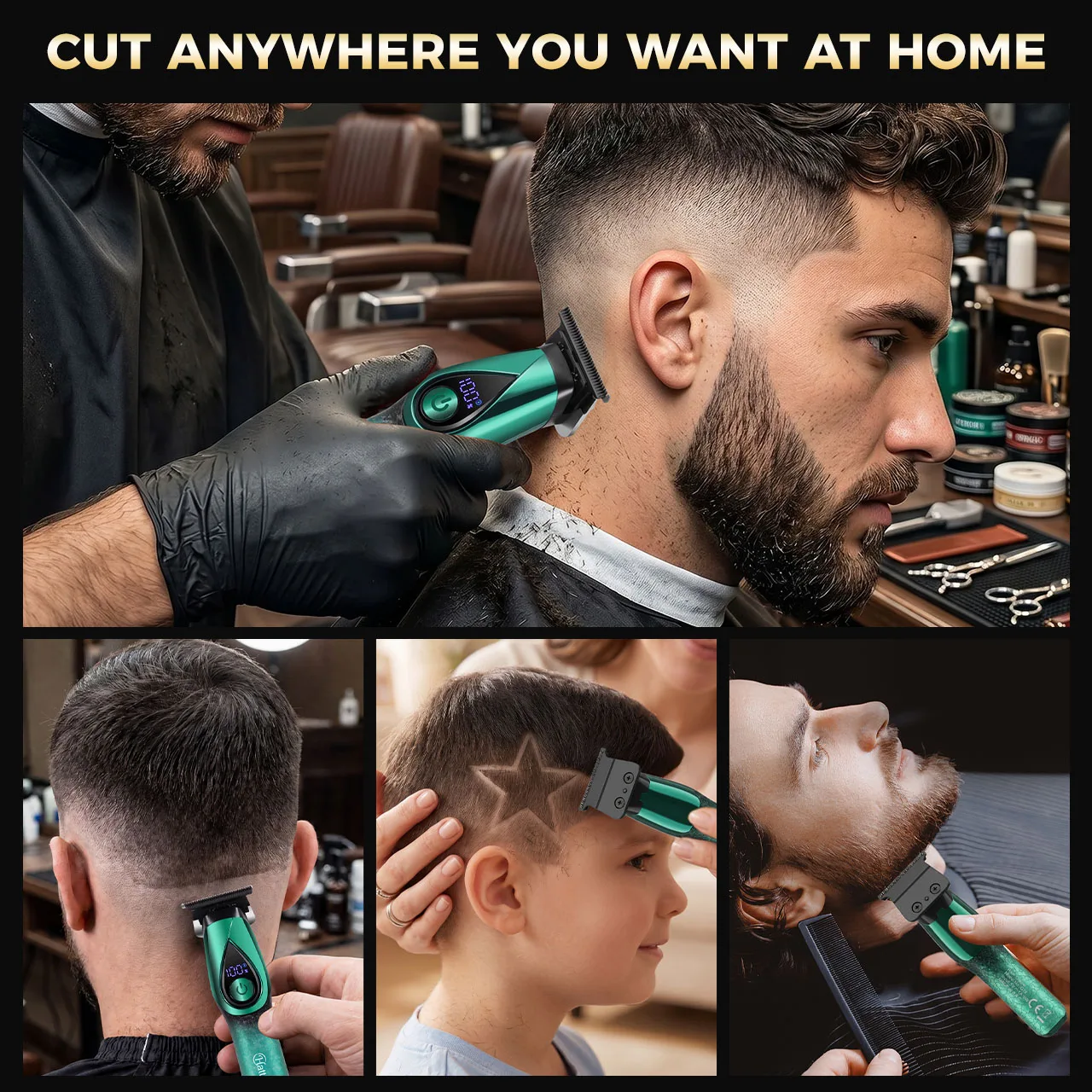 Hatteker Electric Hair Trimmer New Model Mens Grooming Carving Scissors LCD Digital Display Pusher Engraving Razor