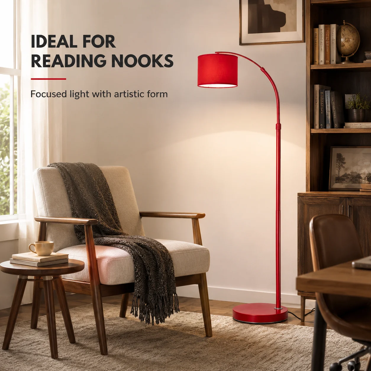 Red Fabric Shade Floor Lamp Nordic Bedroom Standing Lamp Living Room Sofa Reading Fishing Floor Light Home Decor Cloth Lampshade