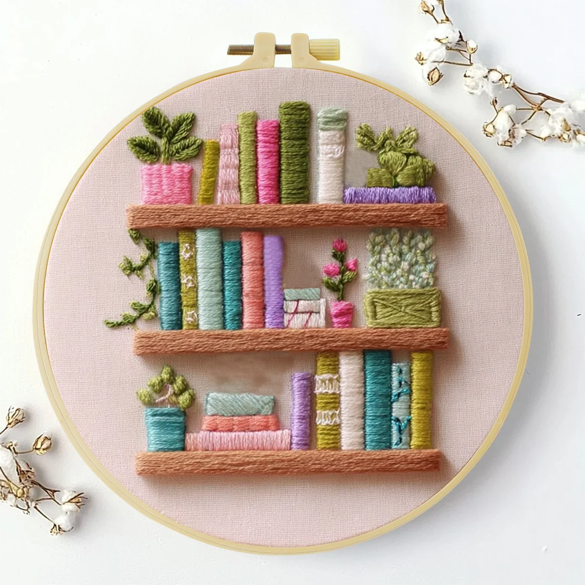 1 Stück 20X20CM/15X15CM 7,87/6,3 Zoll Bücherregal-Stickerei-Starter-Kit DIY-Kit DIY-Stickerei-Set für Anfänger – Detail 1