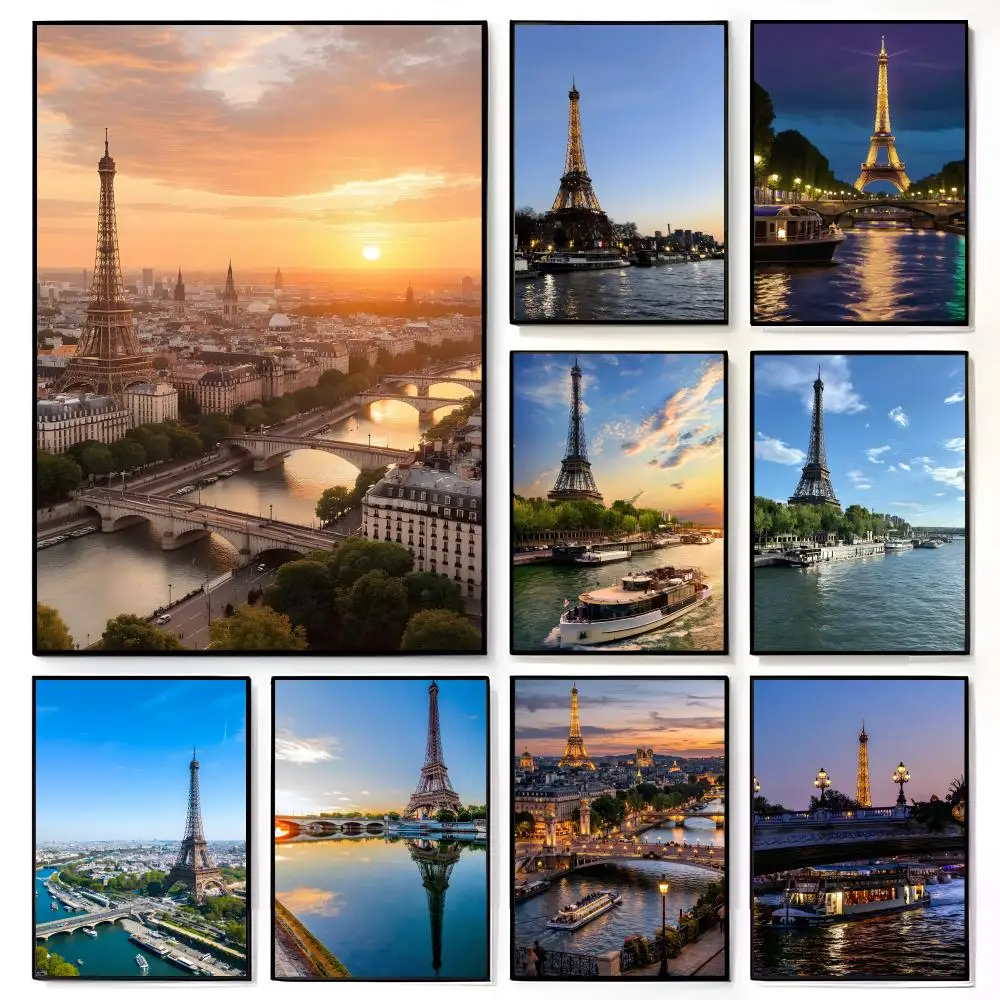 Travel Scene Paris Seine River Eiffel Tower Poster American Film Mural Home Childrens Room Wall Decor Print