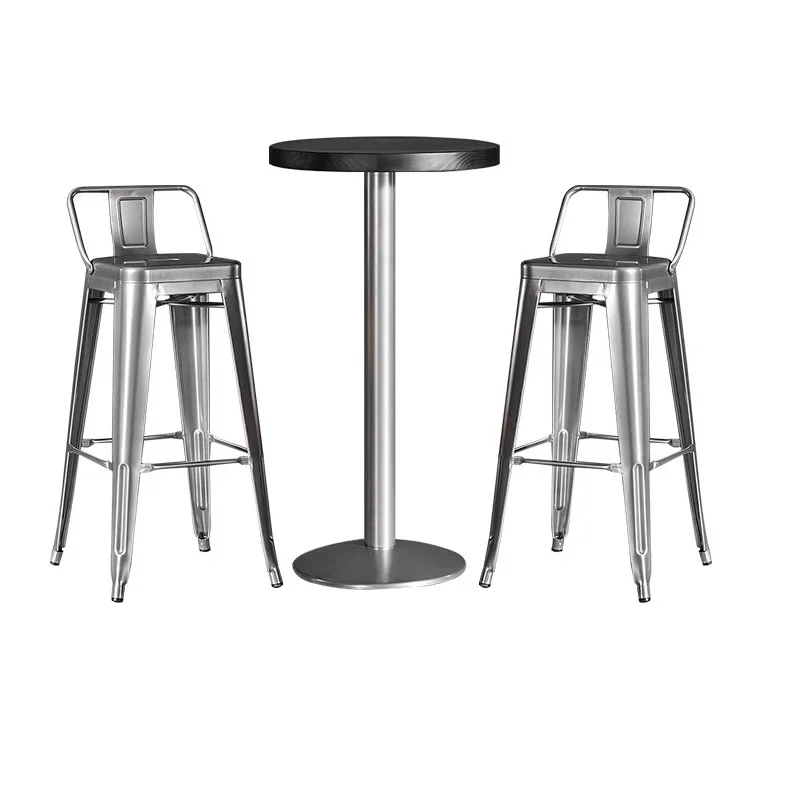 

American wrought iron high bar table modern minimalist high stools, industrial style metal bar chairs, home backrest bar chairs