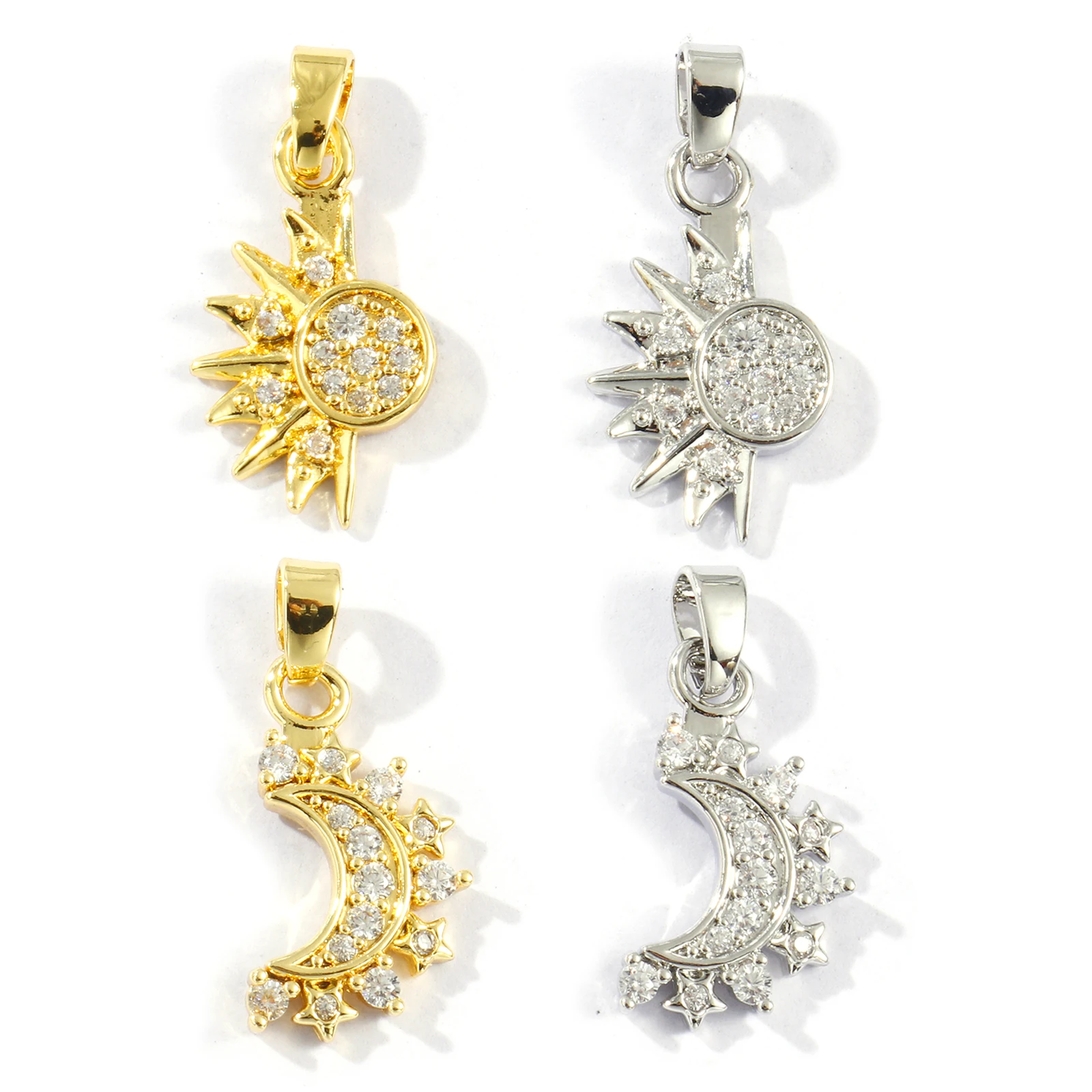 2pcs Brass Charms Multicolor Galaxy Sun Moon Pendant Clear Cubic Zirconia Pendants For Women DIY Necklace Gift Jewelry Findings