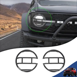 Car Front Headlight Lamp Decoration LED Light Source Guards Cover for Ford Bronco 2021-2024 Lamp Hoods Auto Exterior Accessories