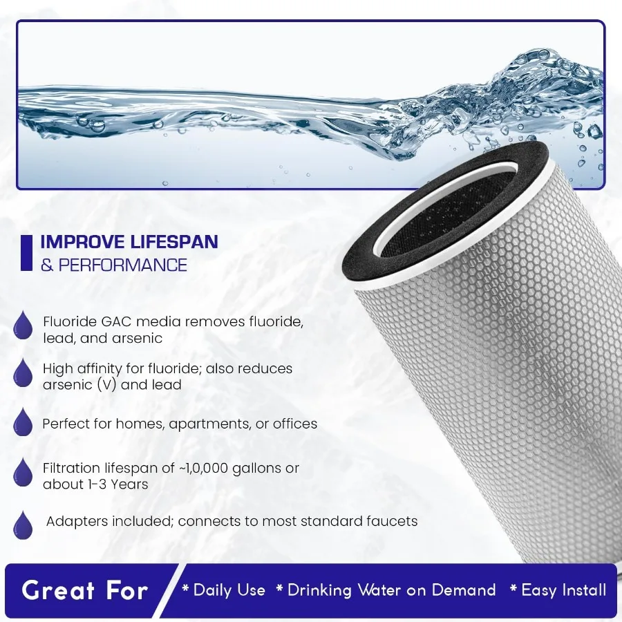 نظام فلتر الفلورايد الثلاثي على سطح الطاولة لتنقية المياه المنزلية: تقنية الترشيح المتقدمة متعددة المراحل لإزالة t