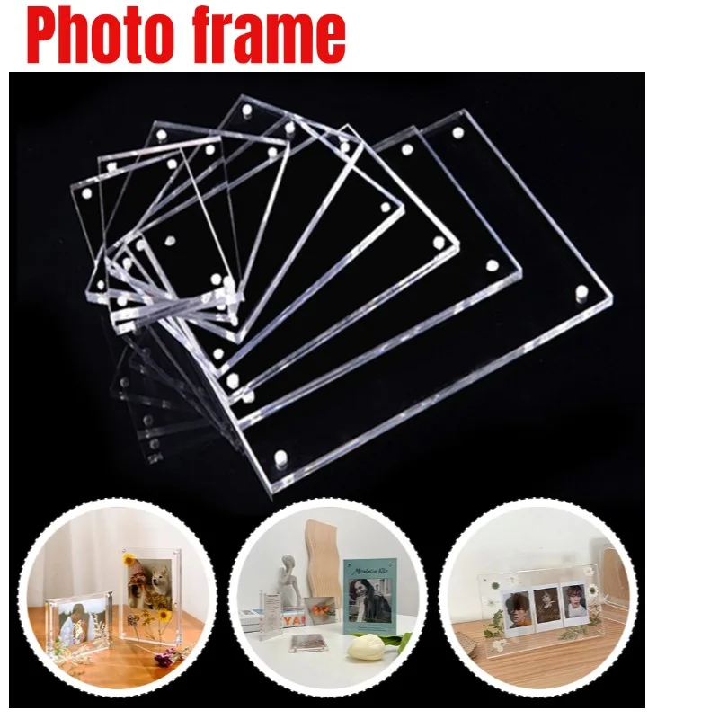 Transparent Acrylic Photo Frame Magnetic Poster Display Stand 3+3mm Poster Tag Display Stand Desktop Ornament For Home Decor