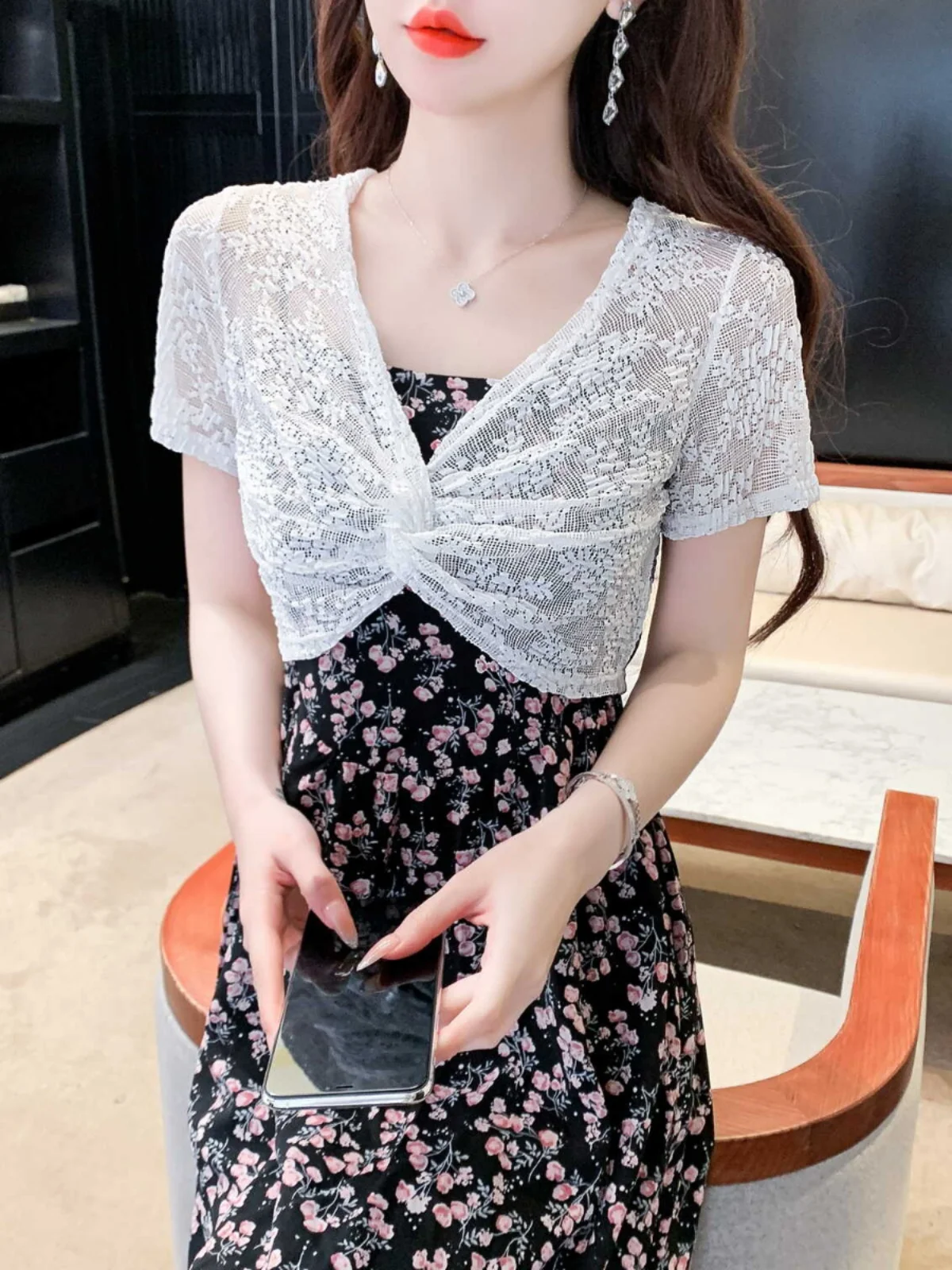 

Кружевное маленькое шило с плечами, летнее женское платье из ледяного шелка с тонким ремешком, верхнее покрытие, пальто для поездок на работу