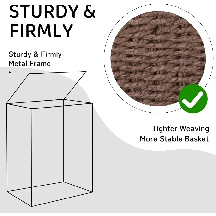 سلة غسيل من الخيزران قابلة للطي مع غطاء وحقيبة بطانة قابلة للإزالة سعة 17.2 جالون 65 لتر سلة ملابس منسوجة يدويًا بمقابض متينة f #4