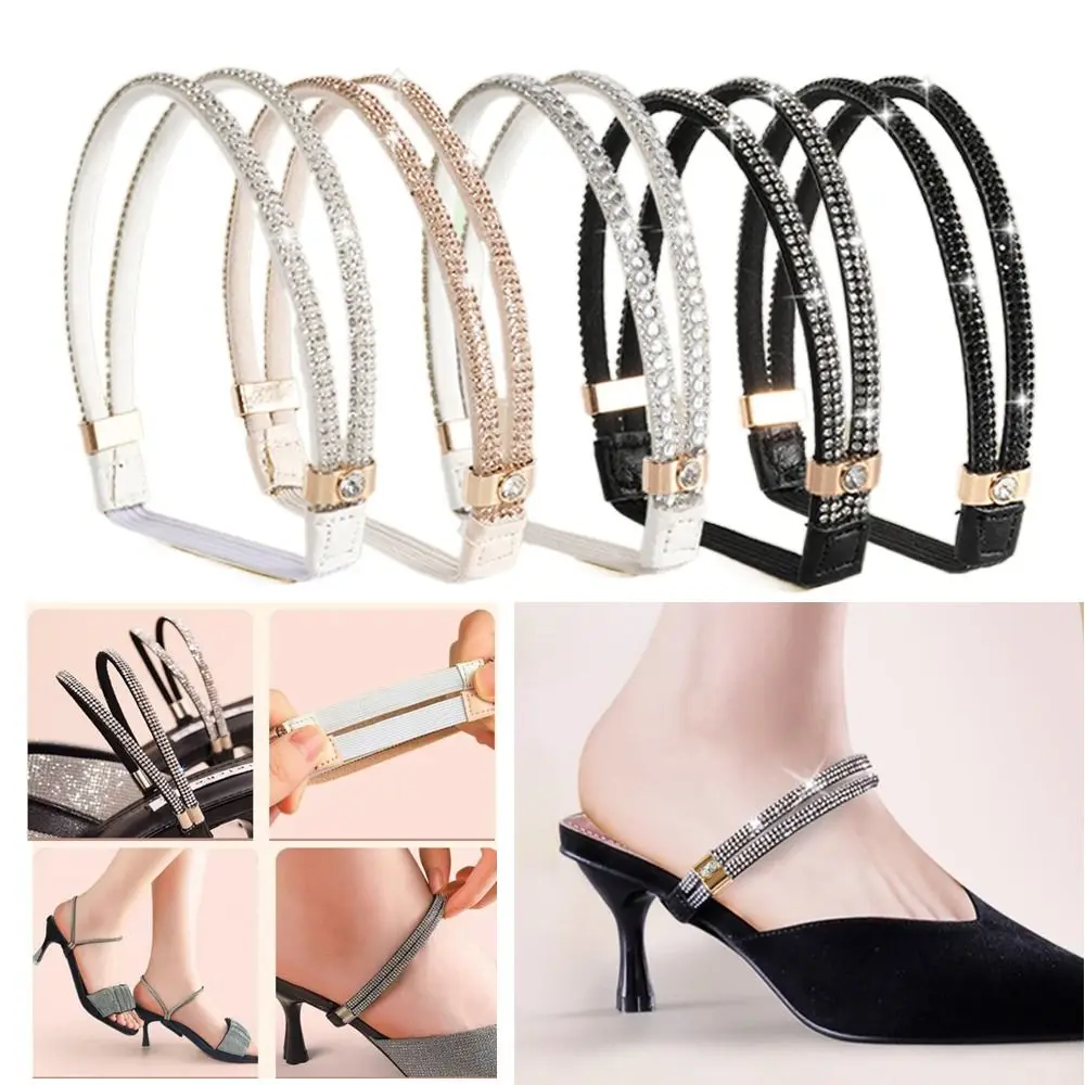 Яркие женские шнурки со стразами, комплект щиколотки, эластичные шнурки без завязок, регулируемый ремень для обуви на каблуке с защитой от падения