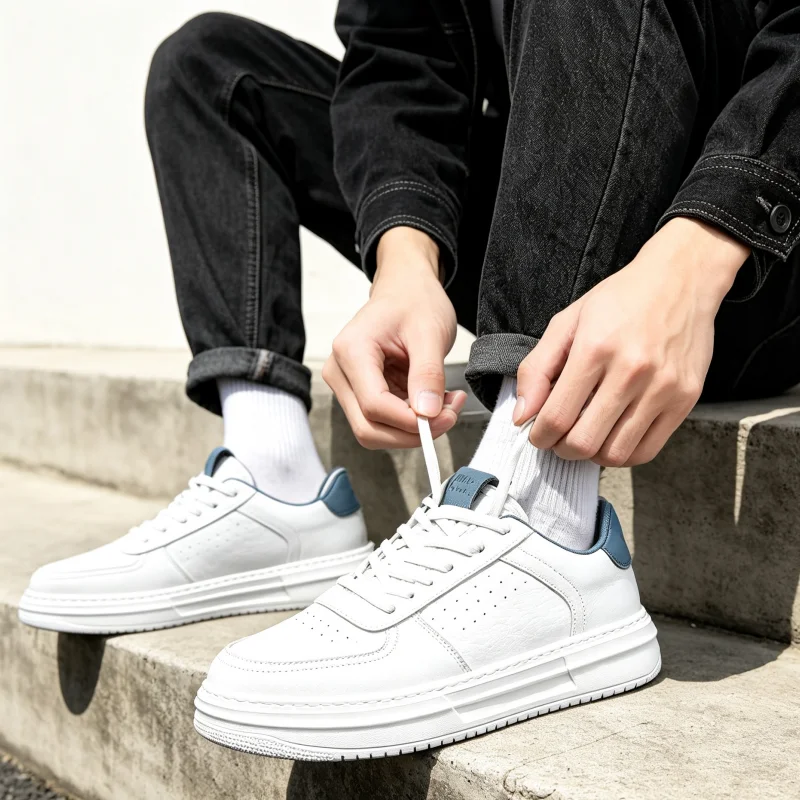 Men Fashion Leather Skate Shoes 2026 Casual All Mat White Sneakers Comfort Non Slip Daily Walking Trendy Footwear