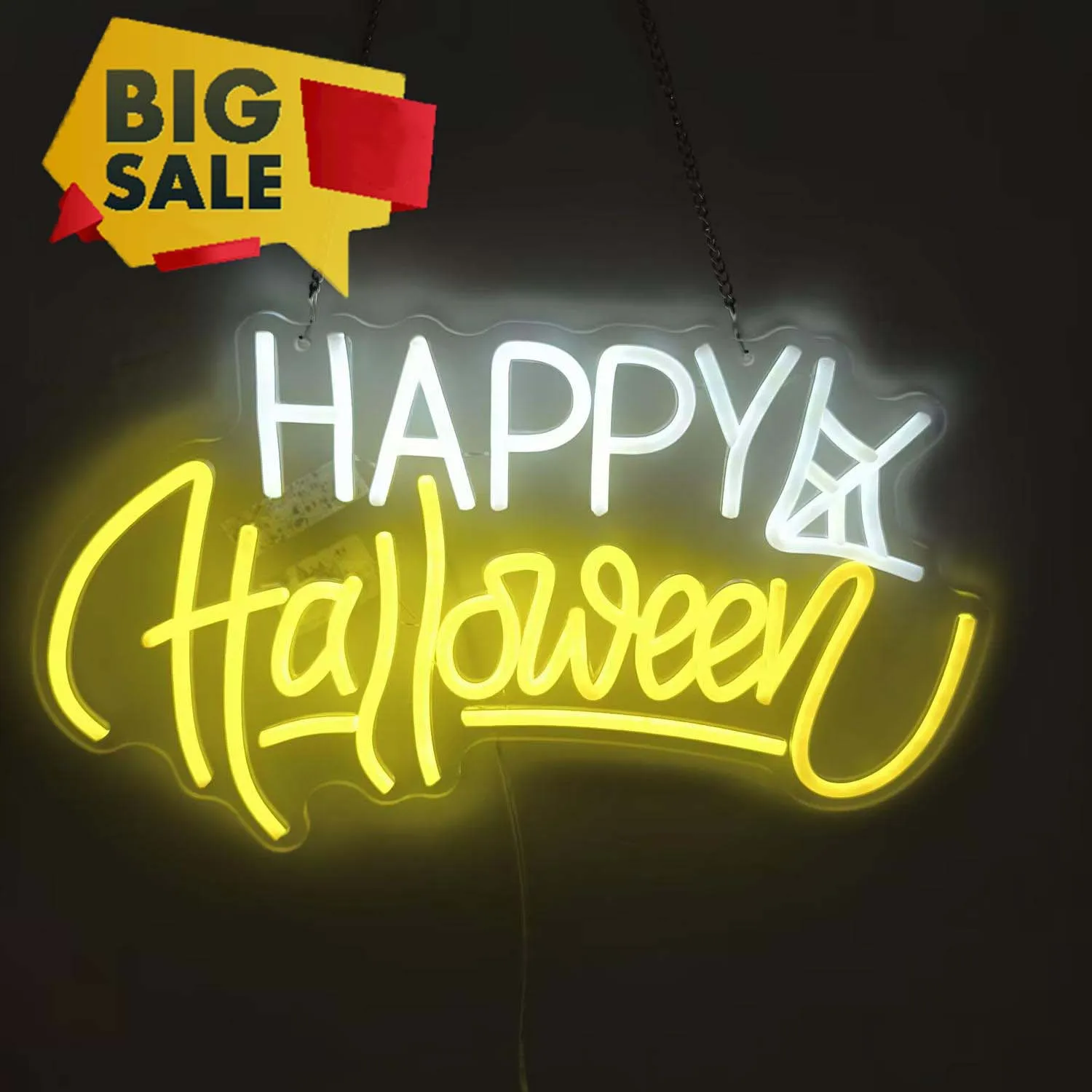 Happy Spider Web LED Neon Sign USB Dimmable Neon Light Sign for Gameroom Bedroom Bar Livingroom Birthday Party Gift Wall Decor