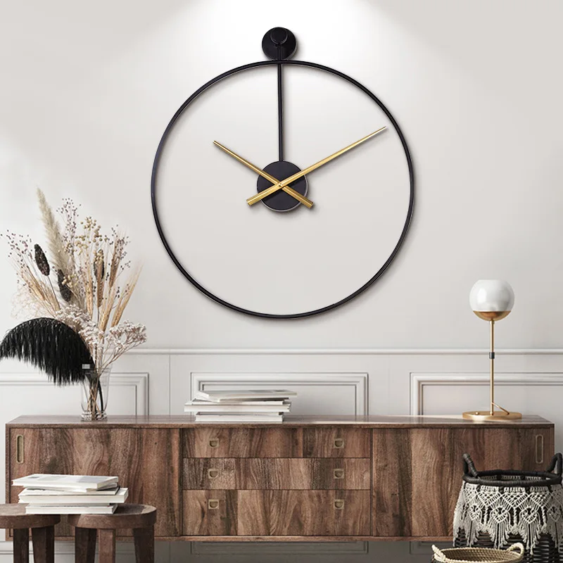 Simple Wrought Iron Wall Clock, Metal Clock, Sun Movement, Silent Sweeping Seconds, Living Room Bedroom Wall Clock